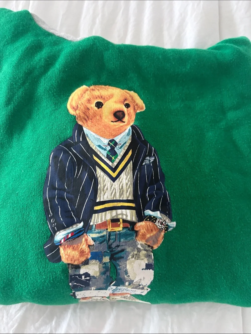 Ralph Lauren Green Hoodie with Navy Stripes and Polo Bear